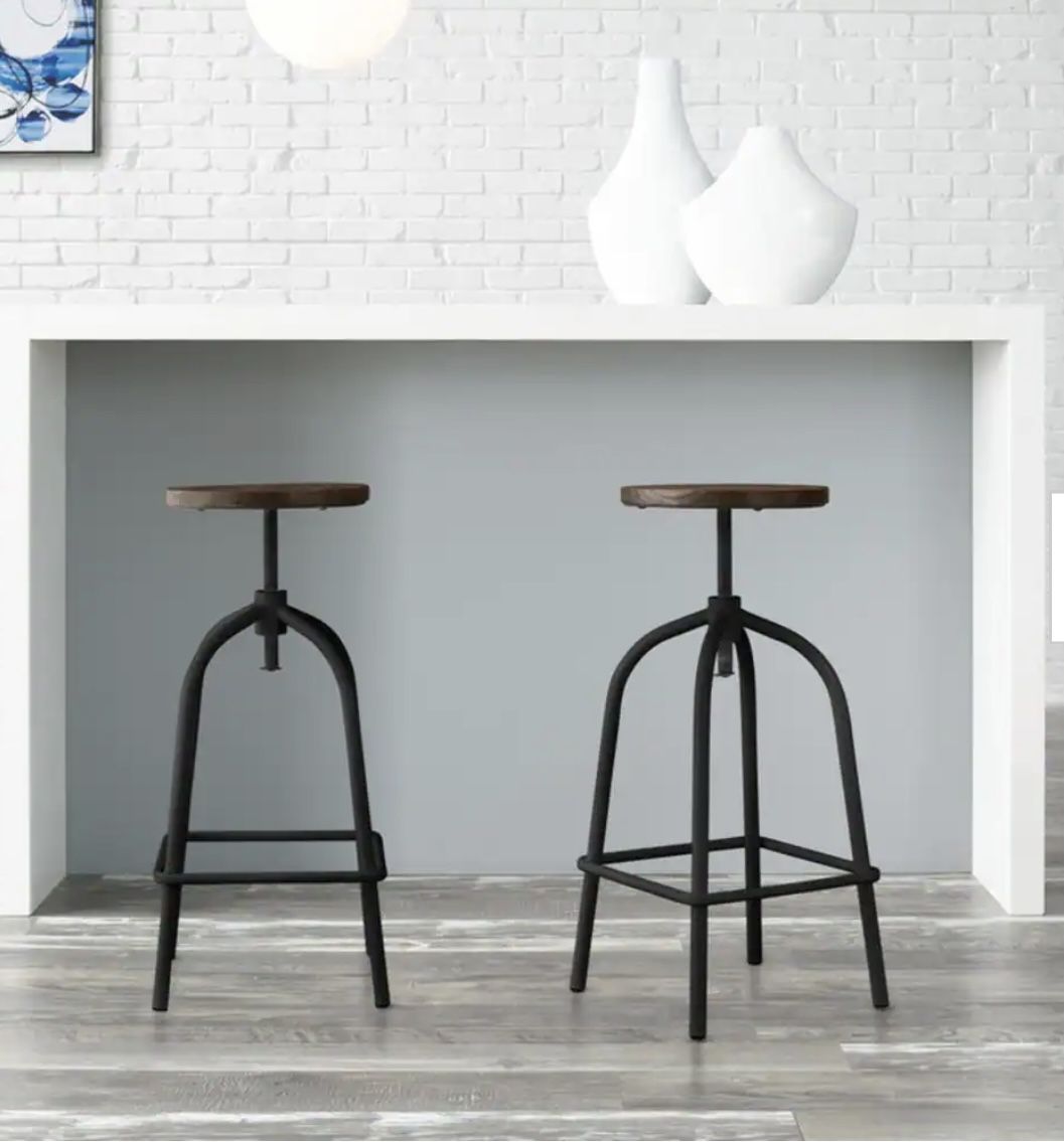 Black Metal Adjustable Backless Counter Stool with Swivel (14.17 in. W x 24.41 in. H)