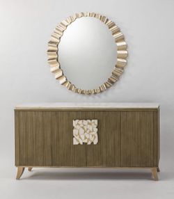 Genuine Marble top Modern Fluted Console Cabinet By ARTMAX