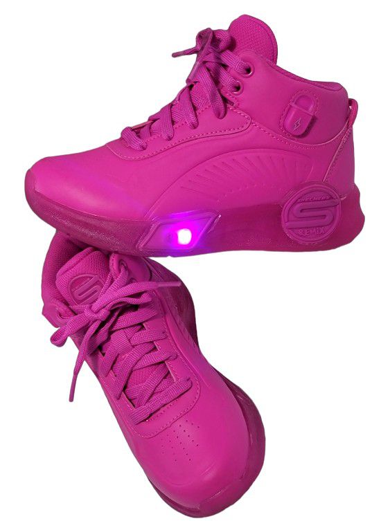 Skechers Hot Pink S-Lights Remix Sneakers Girls Light Up Shoes Size 2.5 Sound Activated  W/ USB Charging Port