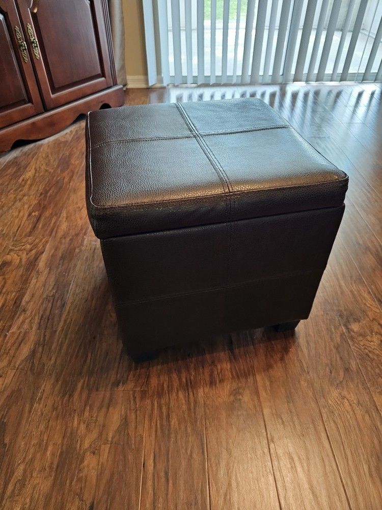 Leather Ottoman w/ Storage - Dark Brown