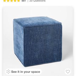 Lynwood Square Upholstered Cube Ottoman Blue