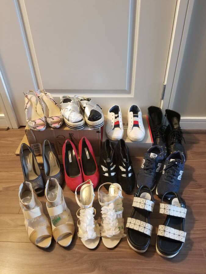 Lot of eleven pair of size 8 women's shoes/ sneakers/ heels -