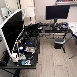 L shaped Office Desk (tempered glass) 