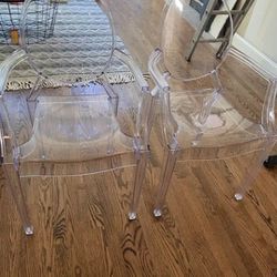 2 Acrylic Dining Accent Arm Chairs