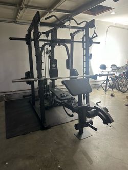 Vesta Fitness Smith Machine 2001 w/Bench Attachment | 230lb Bumpers Weights | 7ft Olympic Bar | Fitness | Gym Equipment | FREE DELIVERY & INSTALL🚚