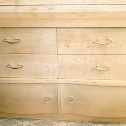 Mid-Century Shabby Chic White and Brown 6 Drawer Wood Dresser - Delivered