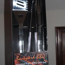 Back Yard Barbecue BBQ Stainless Steel 3 pc. Grill Set Cooking Kitchen Grilling