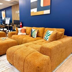 Orange Linen Sofa Sectional 