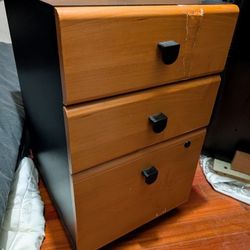 rolling nightstand 3-drawer storage cabinet bedside stand