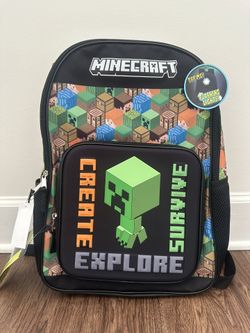 Minecraft Creeper School Backpack 17 Green Black Kids Bag Light Up New