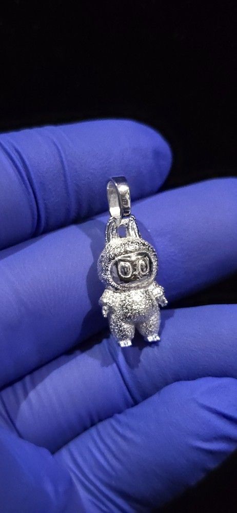 Custom 925 Sterling Silver 3D Printed Labubu Pendant 