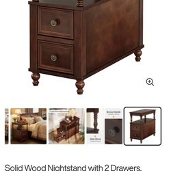 Tribesigns Solid Wood Nightstand 2 Drawers, Mid-Century Modern, Assembly Required Dark Cherry