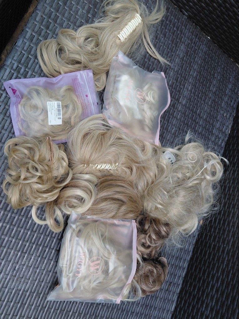 a Dozen Plus Bun Hair Pieces Clipped Wig