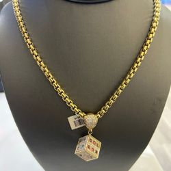 14k Gold omega Chain and dice pendent