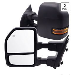 Power Heated Tow Mirrors Compatible with Ford Super Duty(2017-2020), Extended Trailer Towing Side Mirrors w/Turn Signal fits F250 F350 F450 F550, Incl