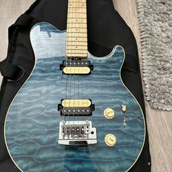 Blue Electric Guitar with case & amp