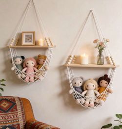 1pc Hand Woven Wall Mounted Storage Basket, Boho Floating Wall Shelves, Handmade Woven Hanging Shelf For Nursery, Bedroom, Living Room, Bathroom, Rust