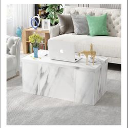 Modern Lift-Top Coffee Table with Storage – Marble Look