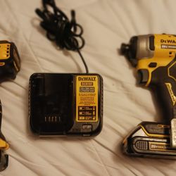 Like New Dewalt 20v Impact Drill And Hammer Drill With 2 Batteries And Charger