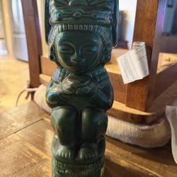 Vintage 1970s Kahlua Liquor Green Pottery Mayan Aztec Decanter Empty Bottle
