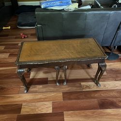 Antique Nesting Tables With Embossed Leather 
