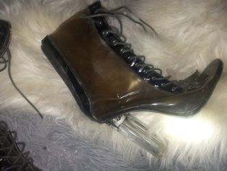 Size Nine See Through Mid Calf Boots Lace Up Glass Heel