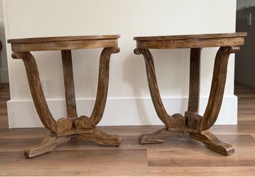Pair 24” Round Wood Pedestal Side Tables