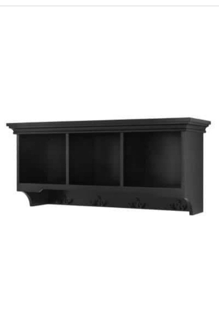 STYLEWELL Black Wood Floating Cubby Wall Shelf With 4 Hooks
