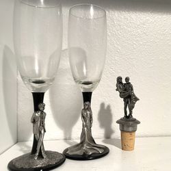 Rare Pewter Wedding Flutes & Cork 