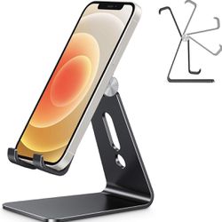 OMOTON Adjustable Cell Phone Stand, C2 Aluminum Desktop Phone Holder Dock Compatible with iPhone 15 14 13 Xs XR 8 Plus 7 6, Samsung Galaxy, Google Pix