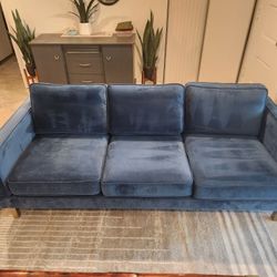 Blue Velvet Couch 87" - Claybrooks 