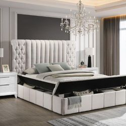 King New White Bed With Or Without Mattress 