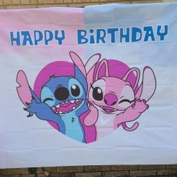 Stitch & Angel Birthday Banner/Backdrop