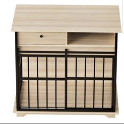 Large Dog Crate Furniture with Storage Drawer, MDF & Metal Kennel for Medium/Large