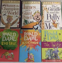 6 Roald Dahl kids books Danny champion James giant peach Giraffe pelly Esio trot Magic finger Twits
