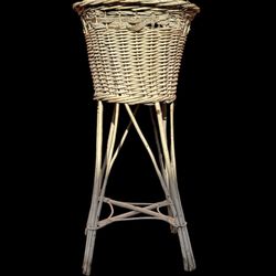 Vintage Funeral Home Rattan Wicker Floral Basket Standing 
