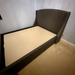 Upholstered Wingback Queen Bed Frame + Sealy Box Spring Full/Queen
