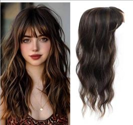 360° 3D Long Curly Hair Topper w/ Big Base 22" Dark Brown Chestnut Highlights