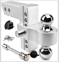 Adjustable Trailer Hitch, Aluminum Drop Hitch for 2.5'' Receiver，6 Inch Drop/Rise, 18,500 LBS GTW Heavy Duty Truck Hitch, (2'' & 2-5/16'') Chrome Plat