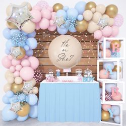 Reveal Balloon Boxes Decorations, Pink And Blue Balloon Garland Kit 4pcs Boxes With Letters (A-Z+Baby) For Baby Shower Birthday He Or She Gender Revea