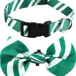 Brandnew(XL) 2 Pack Bowtie Dog Collar Pet Striped Cute Adjustable Collars with Tie for Small to Large Pets Dogs Cats (X-Large,Green)