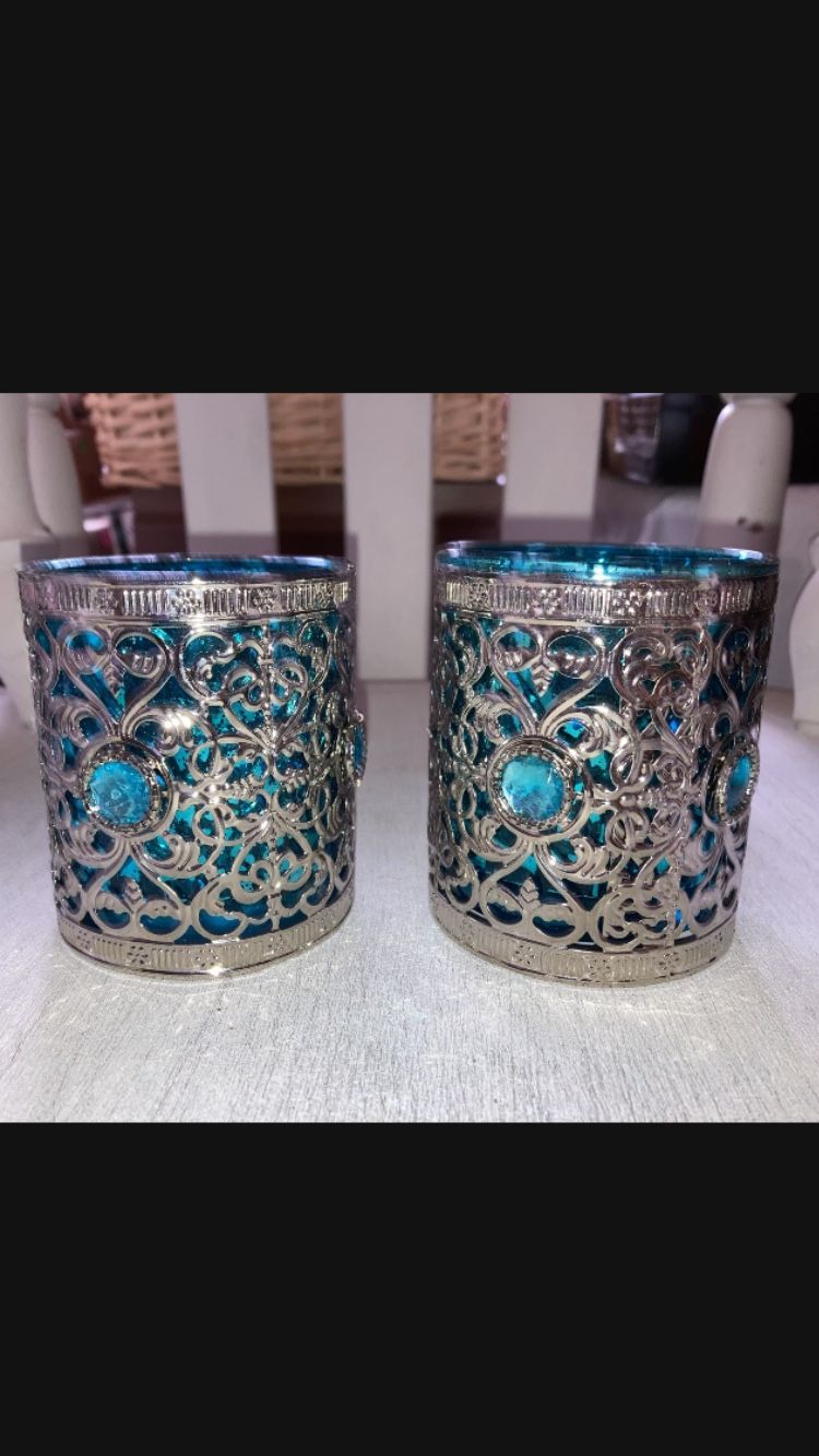 NEW Teal/Silver Candle Holders 