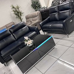 Power Recliner Sofa Set 💙 Dark Blue Color 