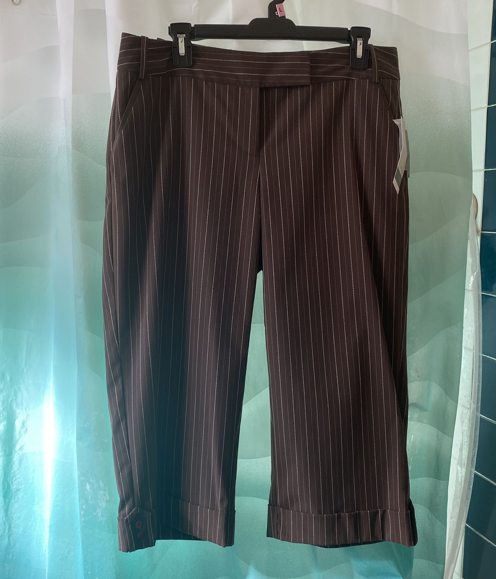 Hillard & Hanson Women’s Size 12 Brown Pinstripe High Rise Dress Pants