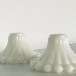 Vintage Milk Glass Taper Candle Holders, Set Of 2, Boopie Design 