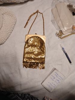 Vintage Whiting and davis gold mesh flapper purse with mesh fringe and matt