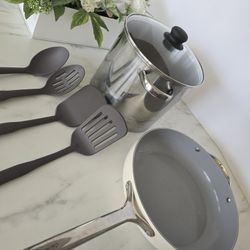 Caraway Frying Pan 12"/ Stock Pot 8.8 Qt/ New Utensils 