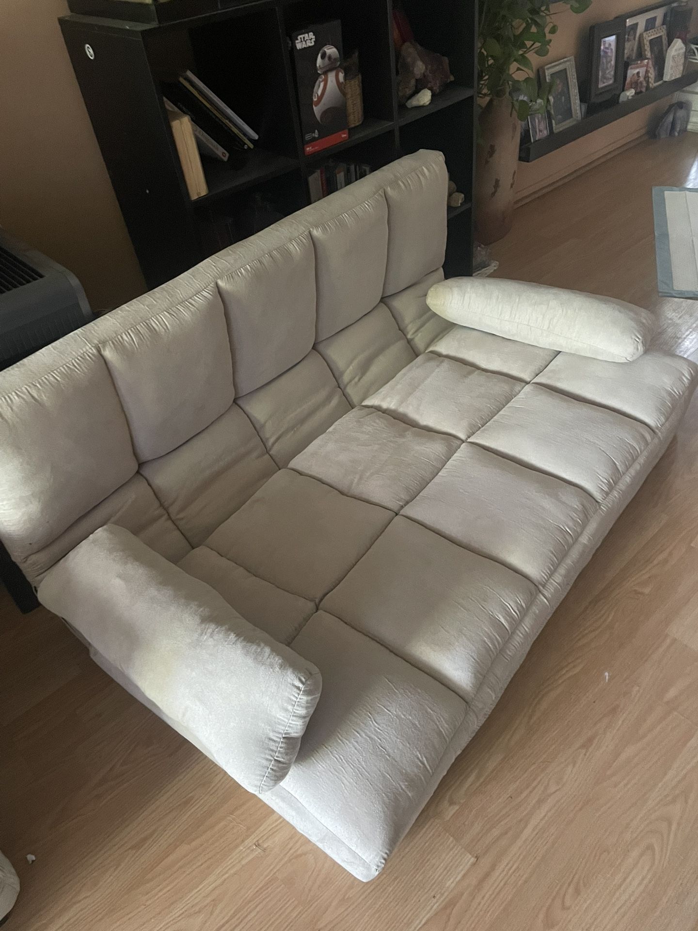 HOMCOM Convertible Floor Sofa Chair, Folding Couch Bed, Guest Chaise Lounge with 2 Pillows, Adjustable Backrest and Headrest, 51.25" L
