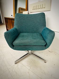 Blue/Green Swivel Chair With Chrome Base by Brookline