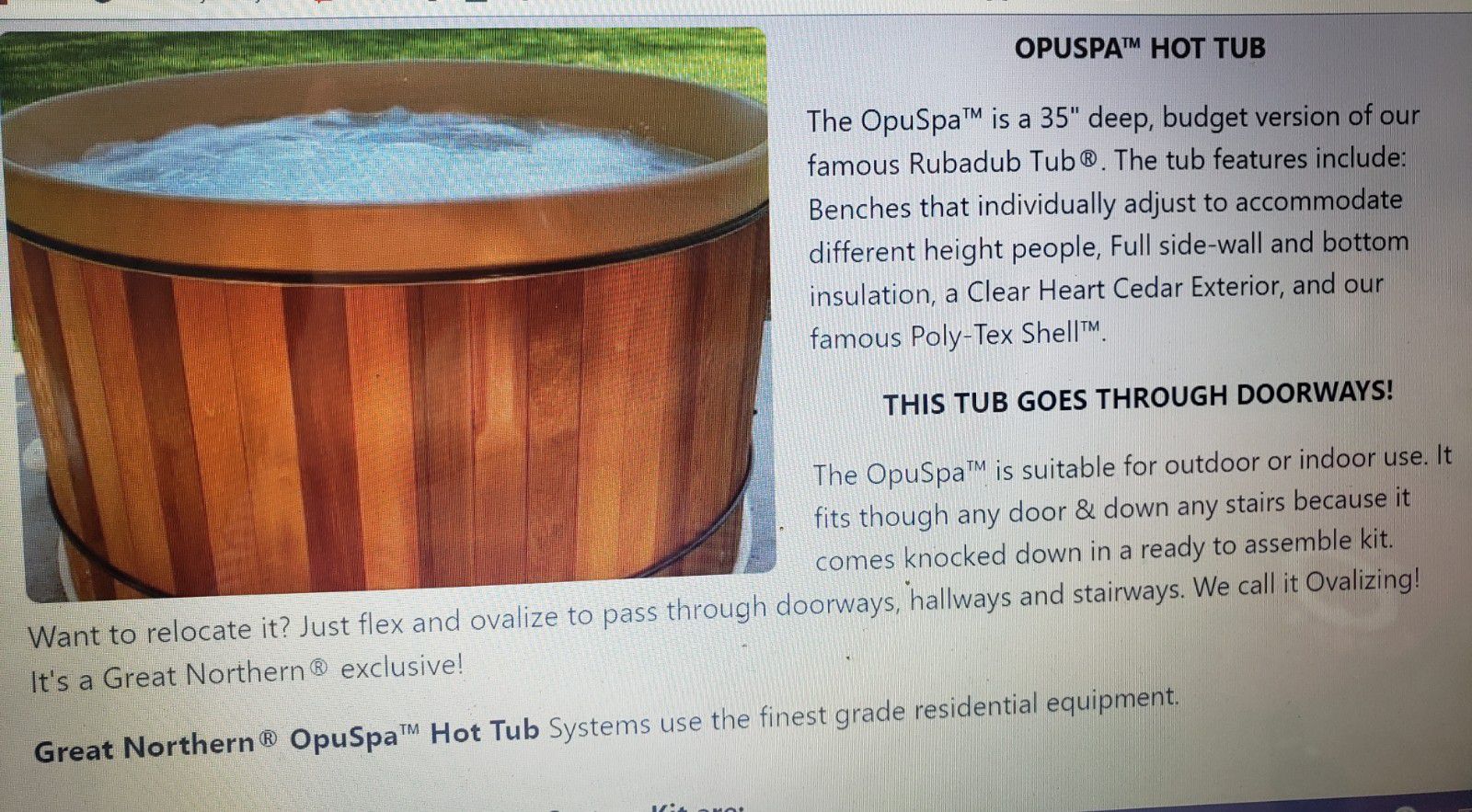 Hot tub. Great Northern hottub. Western red cedar. 5ft w. 3ft dp. 4 jets. bench, pump, filter, heater, jet, plumbing, cover. Never taken out of box.